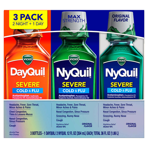 Vicks Dayquil/Nyquil Severe Cold & Flu, 12 fl oz, 3-count