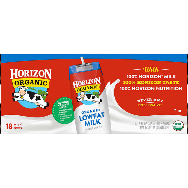 Horizon Organic Milk, Lowfat, 8 fl oz, 18-count