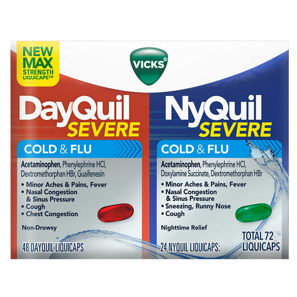 Vicks Severe DayQuil and NyQuil Cough, Cold & Flu Relief, 72 LiquiCaps